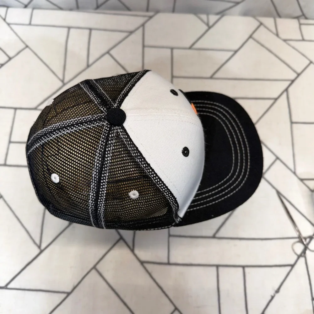 Aksels Youth Penguin Trucker Hat Black White Snapback Mesh Flat Brim Cap